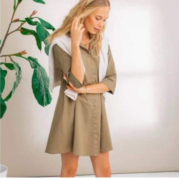 Tuckernuck Charlie Stand Collar Relaxed Button Down Relaxed Dress Sage XS - Picture 2 of 11